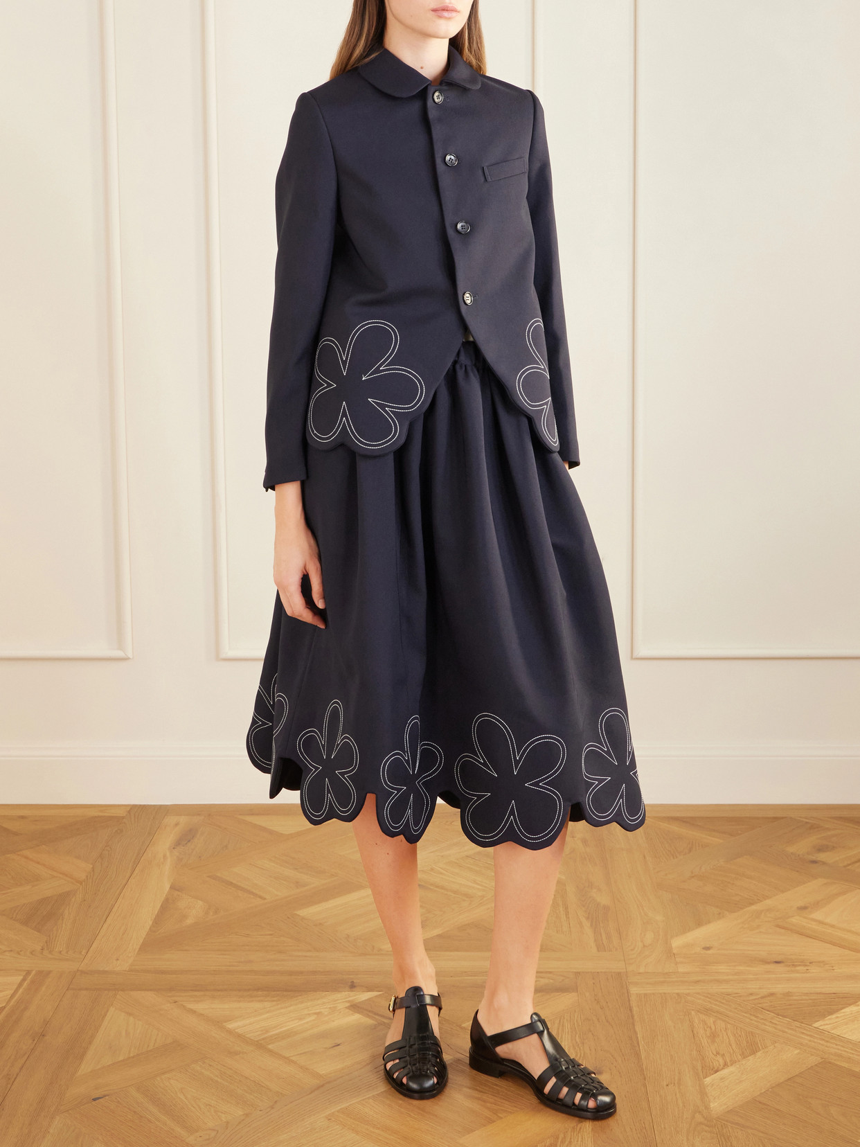 Embroidered Gabardine Blazer - Blue