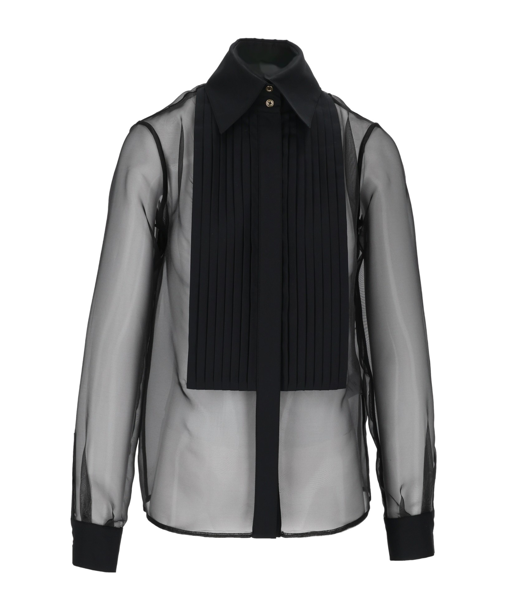 Sheer pleated-bib shirt