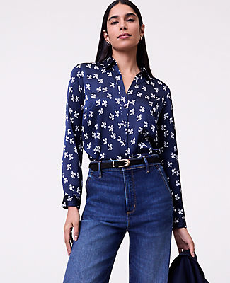Ann Taylor Floral Satin Essential Shirt