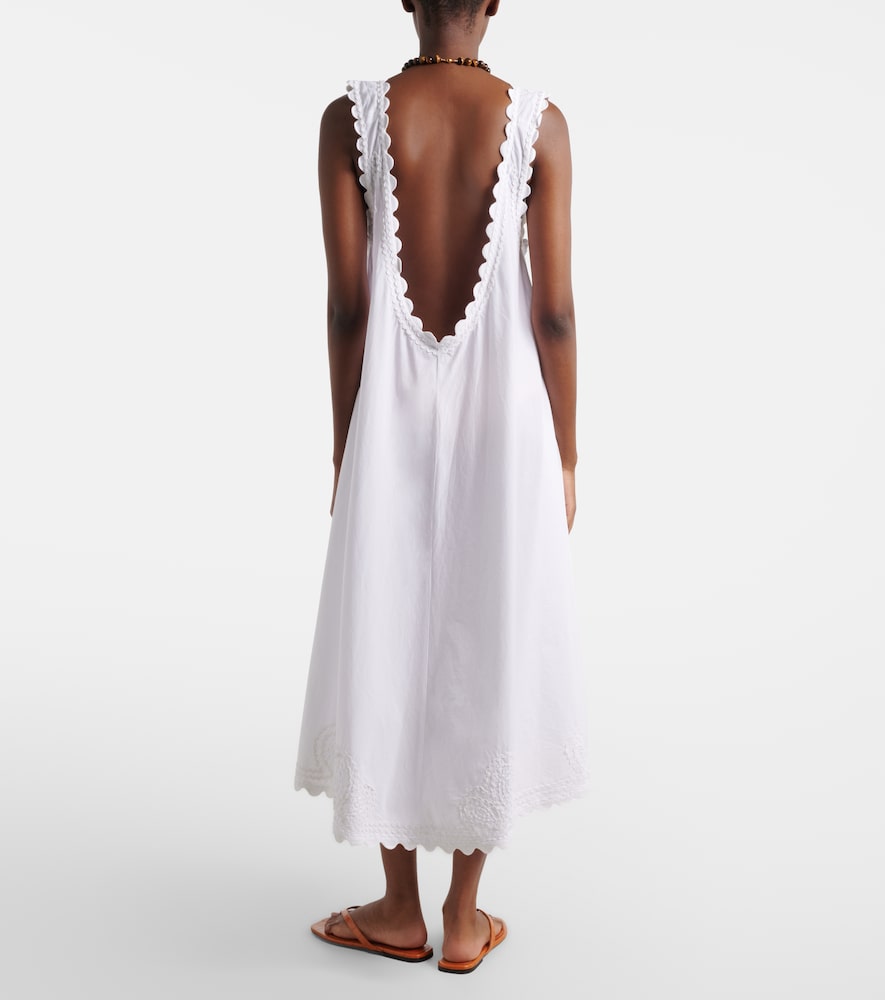 Embroidered scalloped cotton poplin midi dress