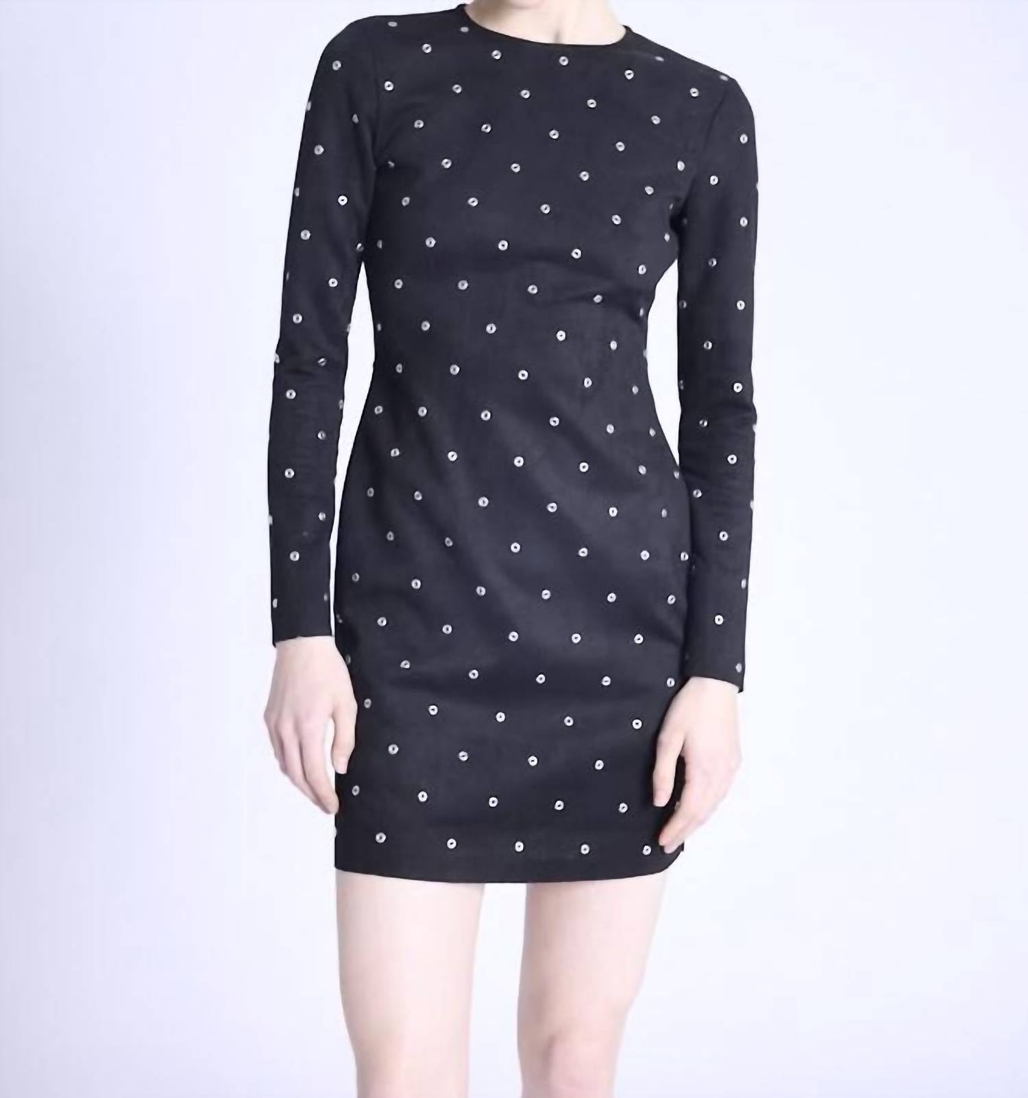 Rolinda Rivet Dress In Black Suede