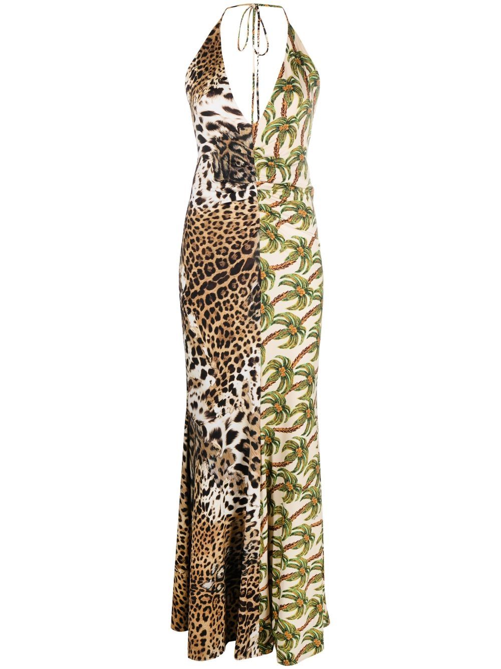Mix-print halterneck maxi dress - Neutrals