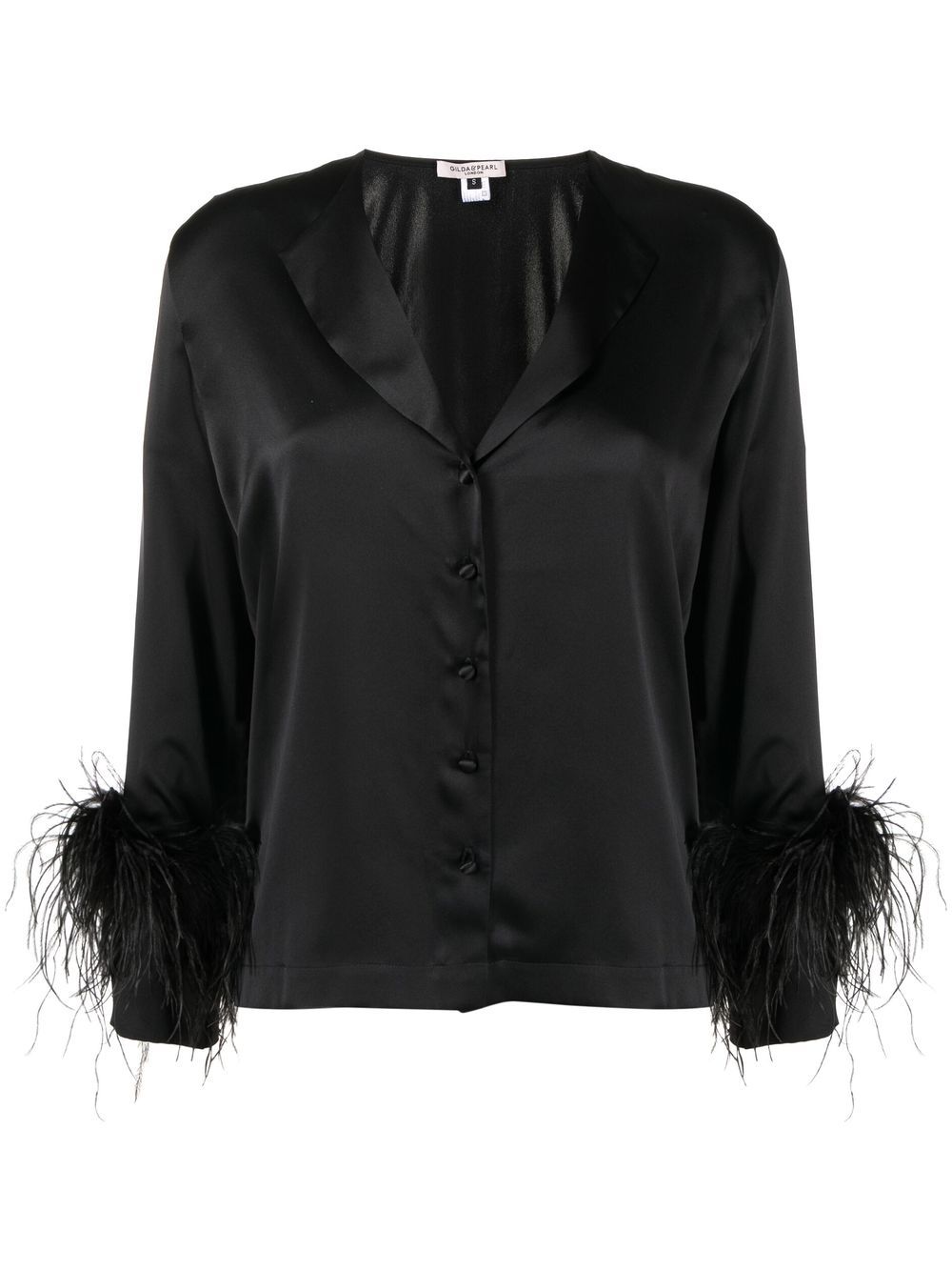 Feather-trim silk pyjama set - Black