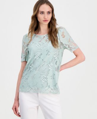 Womens Short Sleeve Floral Lace Top