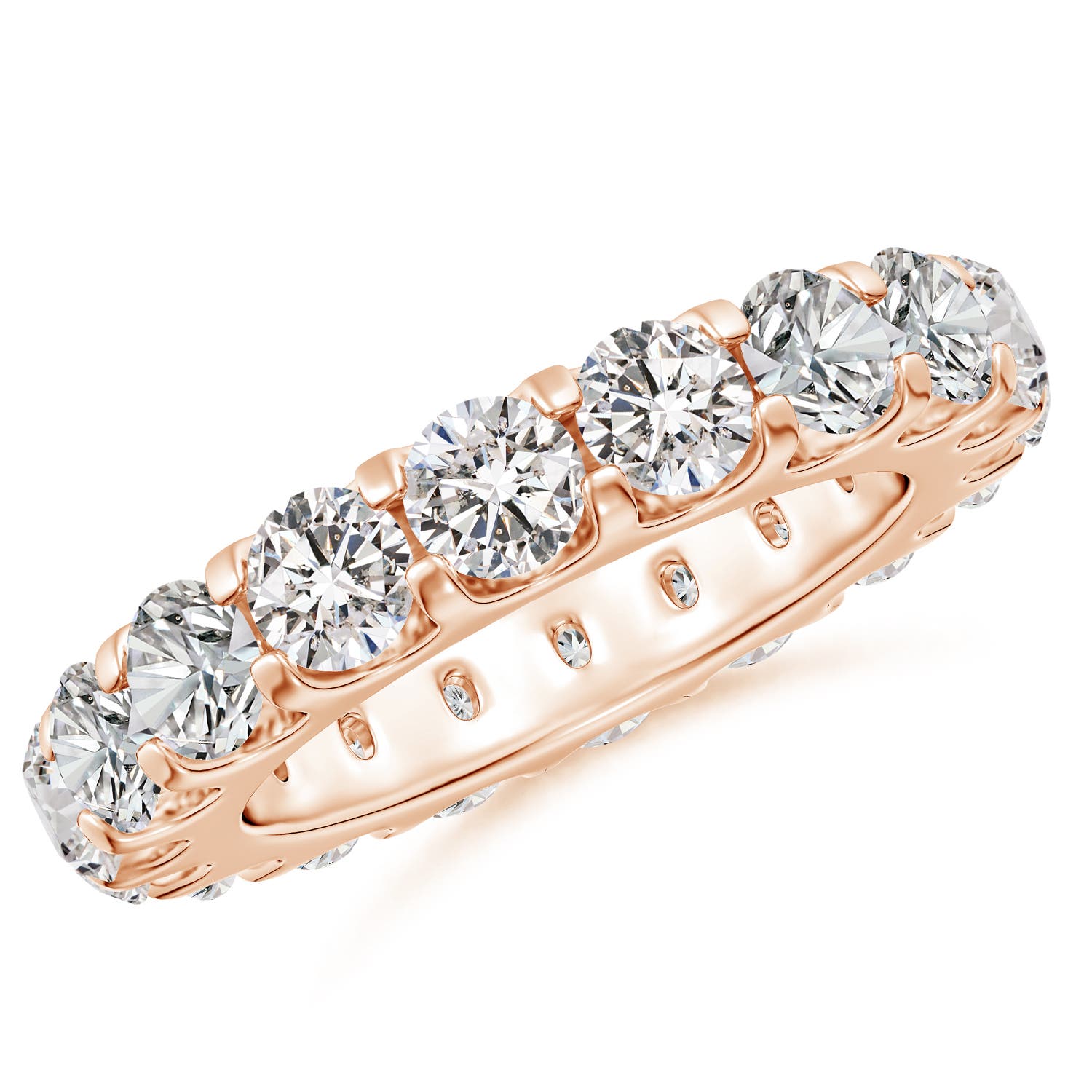 Angara 4.14 Carats Shared Prong-Set Diamond Eternity Wedding Band for Her in 18K Rose Gold
