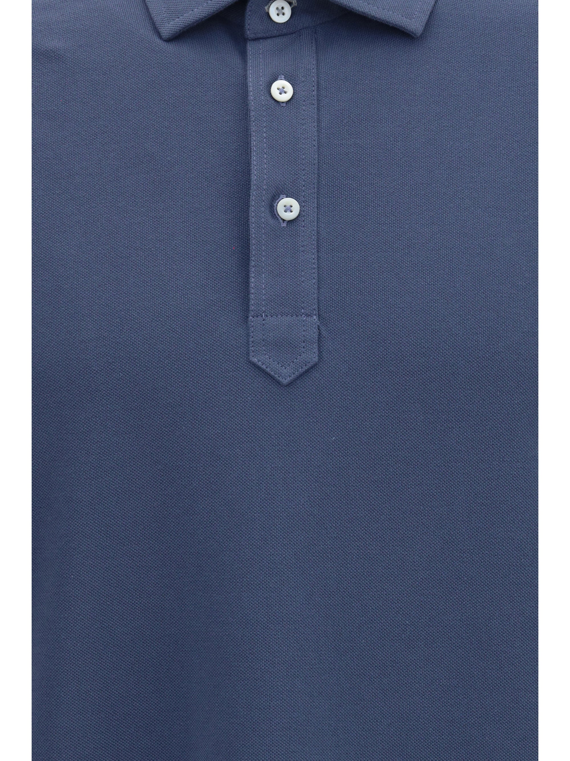 Cotton Short-Sleeve Polo — Blue