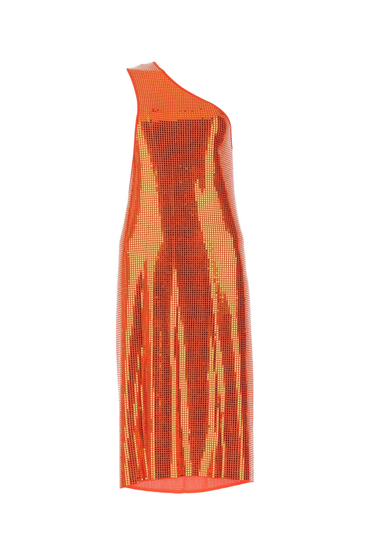 Sequin-Mesh One-Shoulder Dress — Orange