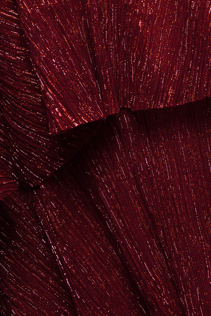 Goddiva Crinkle Lurex High Low Layered Midi Dress - Wine