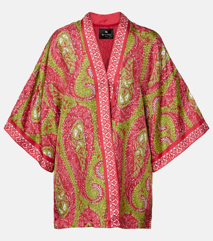 Printed silk twill wrap coat