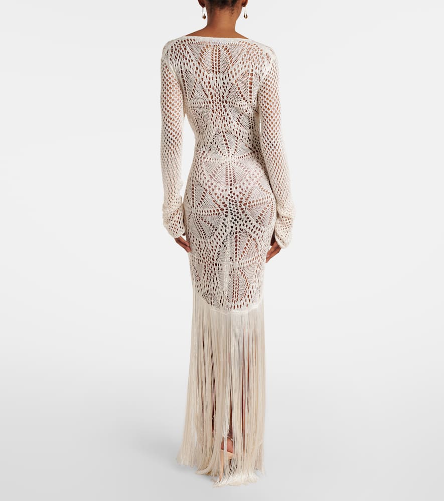 Fringed crochet maxi dress