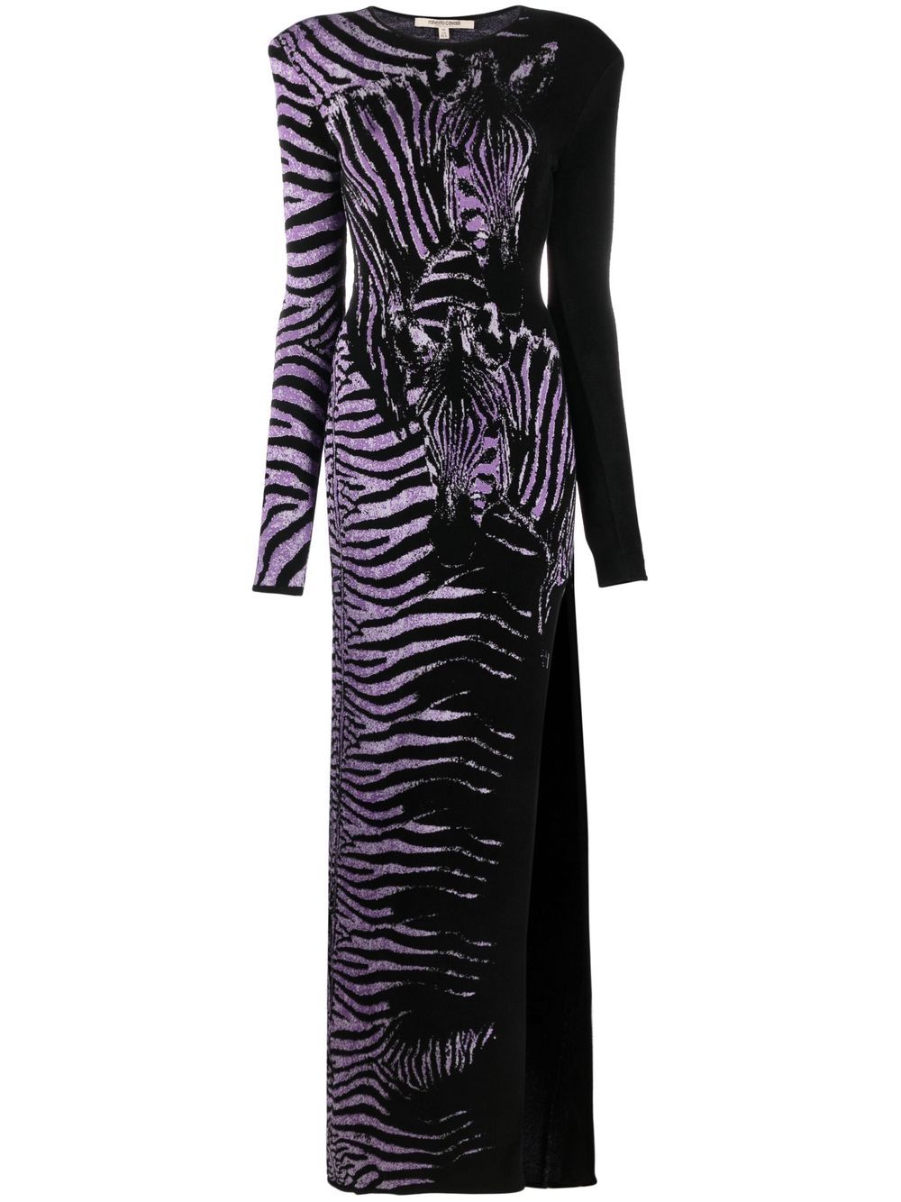 Zebra jacquard side slit gown - Black
