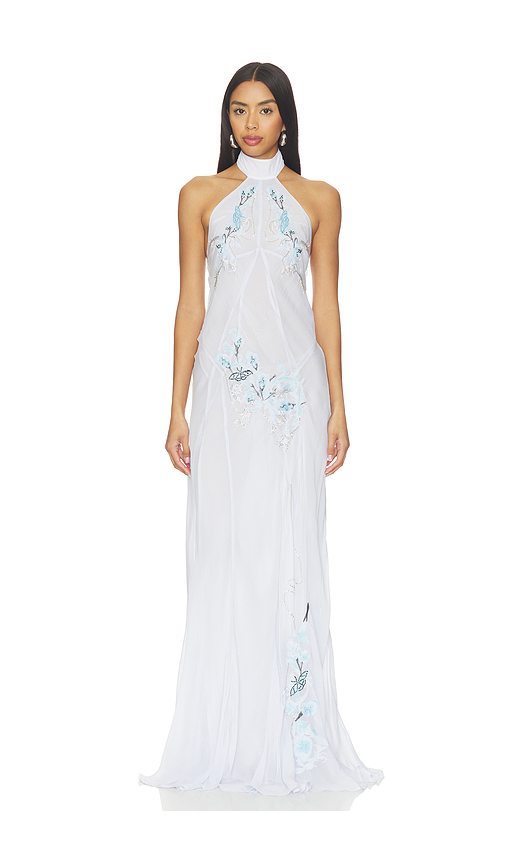 Muma World Blue Vine Embroidered Belmira Dress in Baby Blue. XS. Also in L, M
