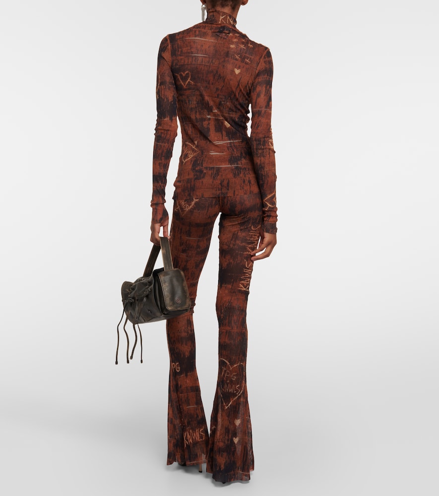 X KNWLS printed mesh high-neck top