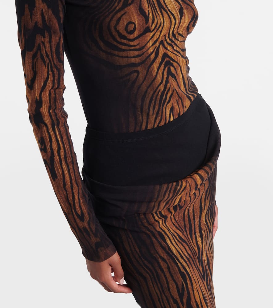 Wood trompe l'ail tulle midi skirt