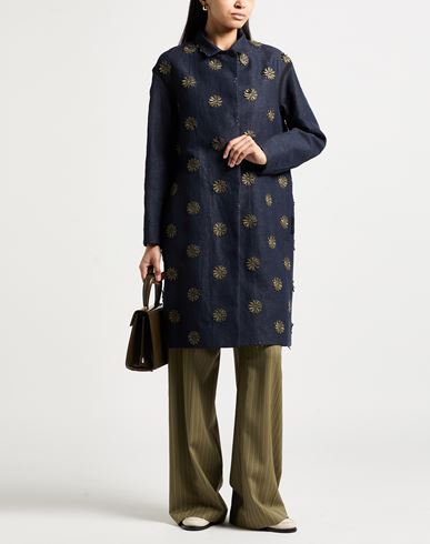 Woman Overcoat & Trench Coat Blue Size 6 Cotton, Linen