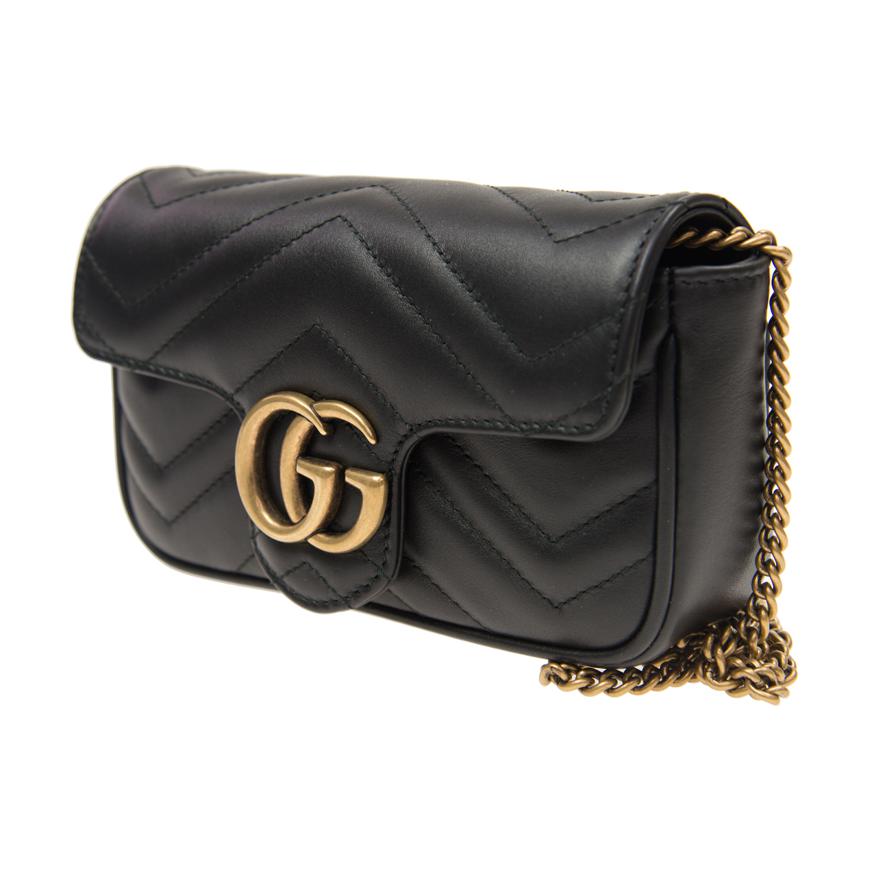 (WMNS) GG Marmont Matelasse leather super mini bag 'Black'