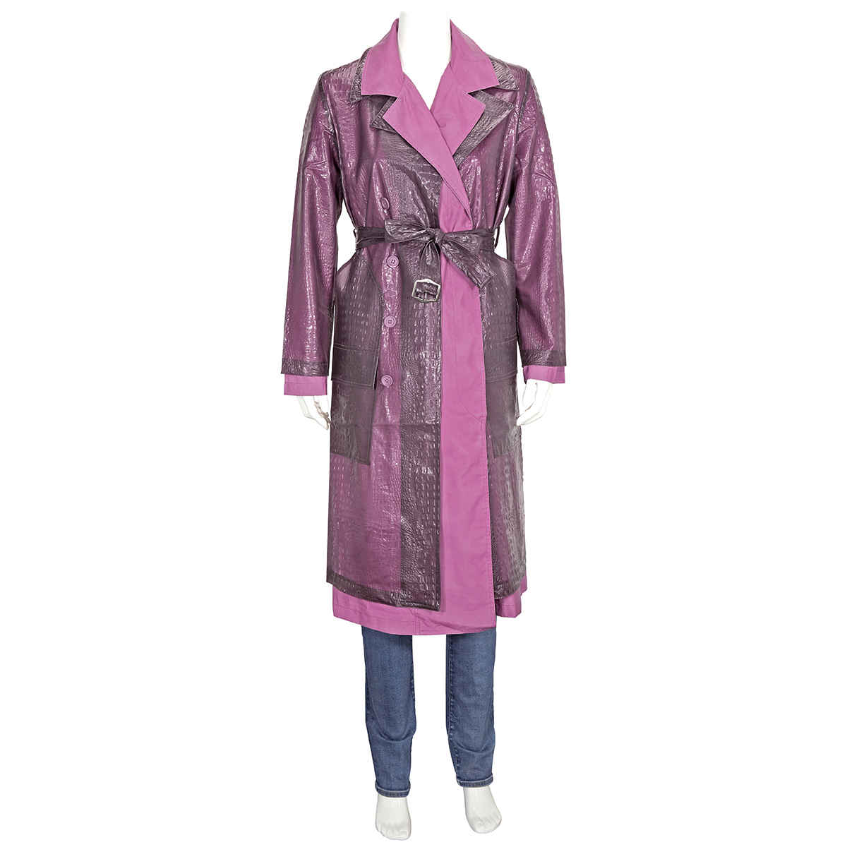 Devin Embossed Double Belted Reflective Trench Coat