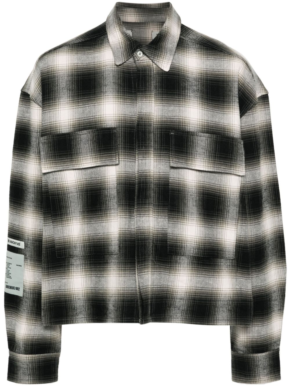 Logo-patch plaid shirt - Grey