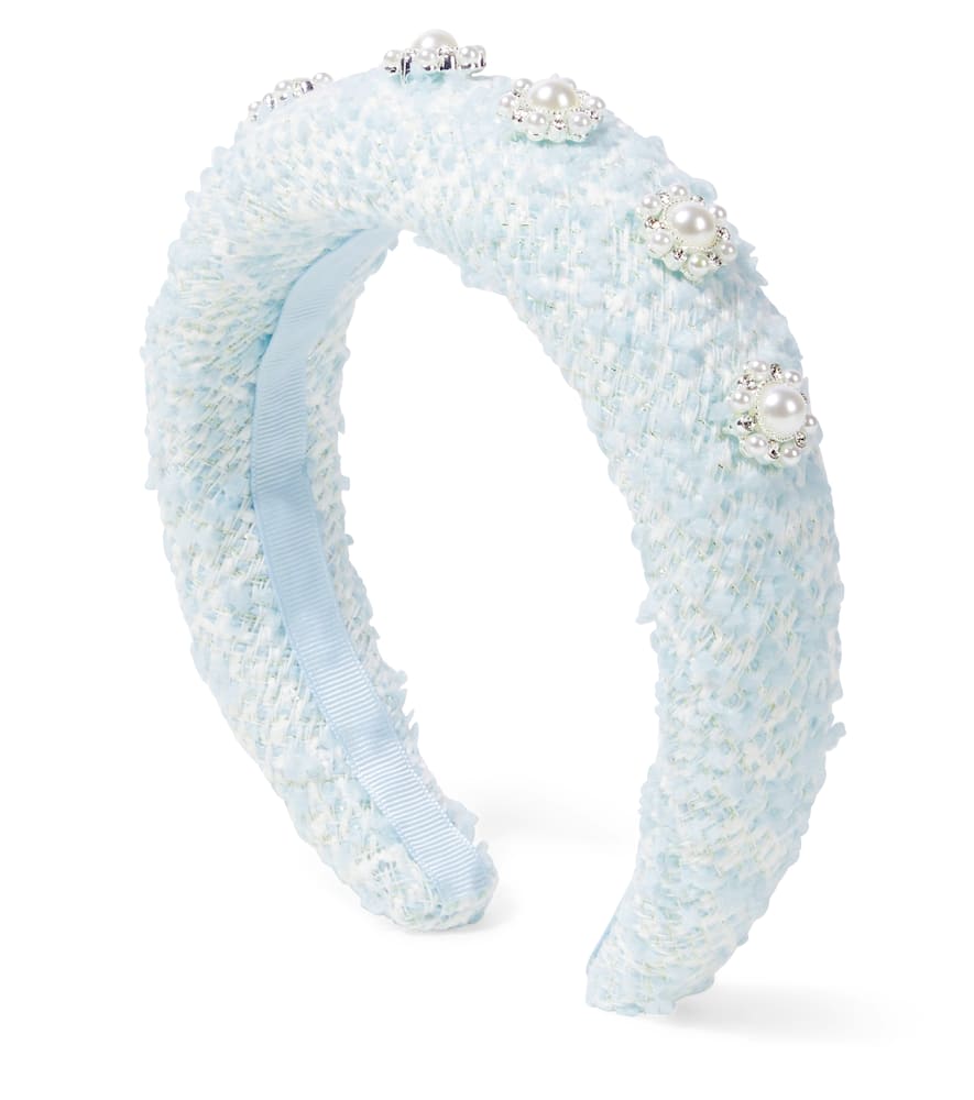 Self-Portrait Kids Faux pearl-embellished tweed headband