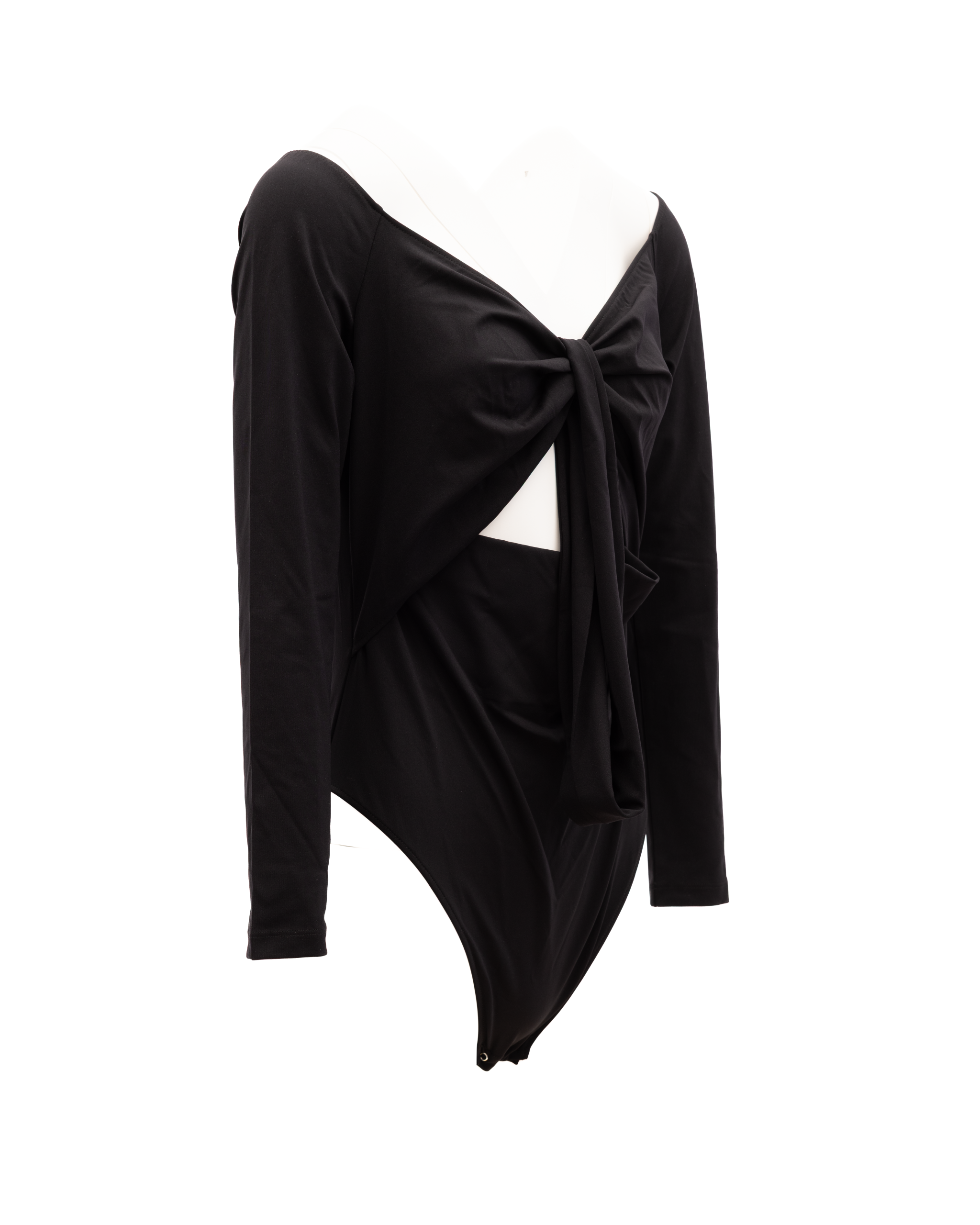 Tie-Front Cotton Bodysuit — Black