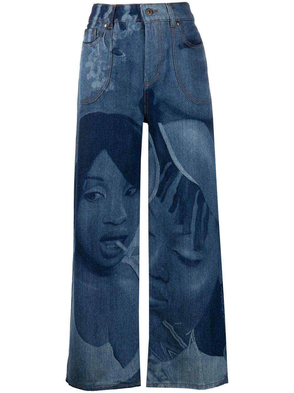 Graphic-print wide leg jeans - Blue