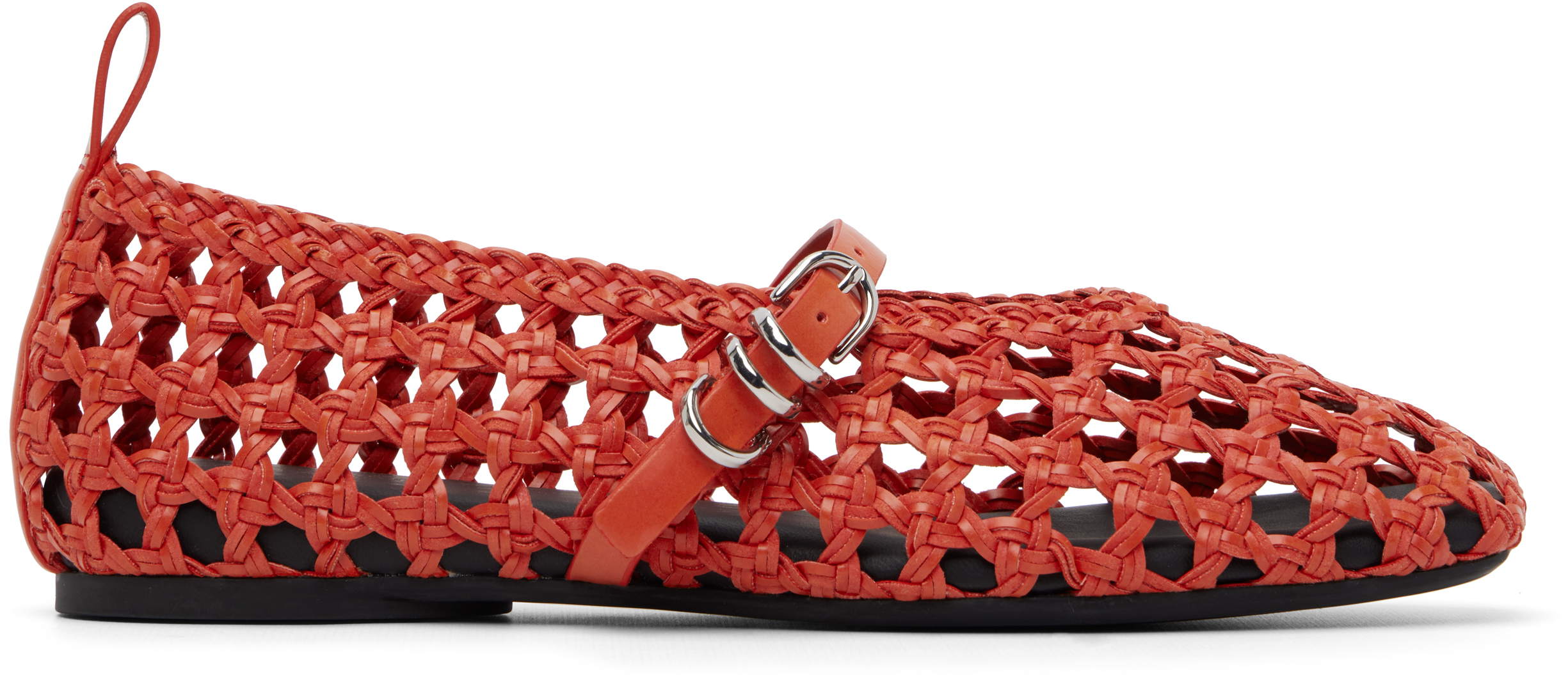 Orange Spire Woven Mary Jane Faux-Leather Flats