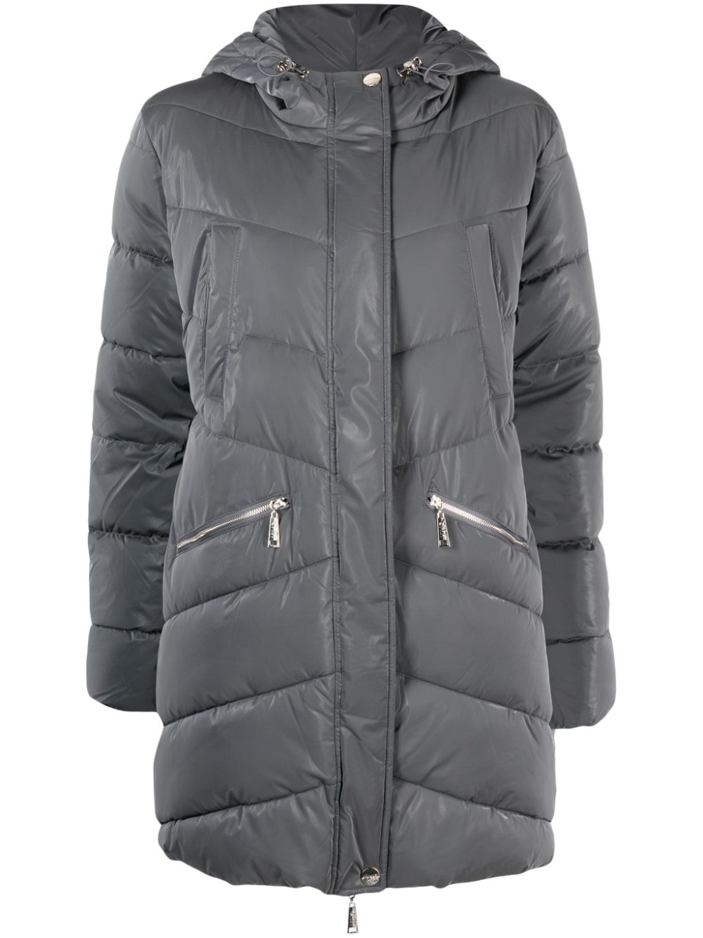 Logo-plaque hooded padded coat - Grey