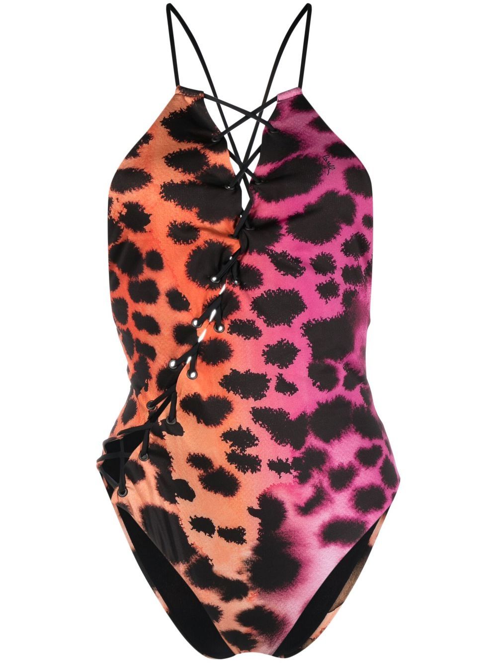 Leopard-print lace-up swimsuit - Pink