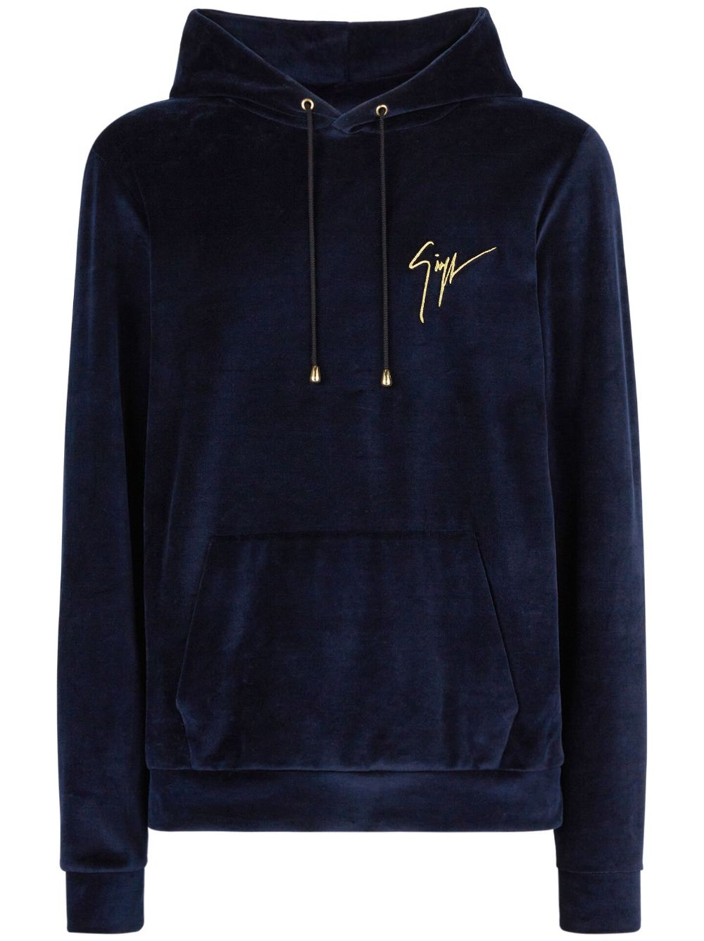 Logo-embroidered velvet hoodie - Blue