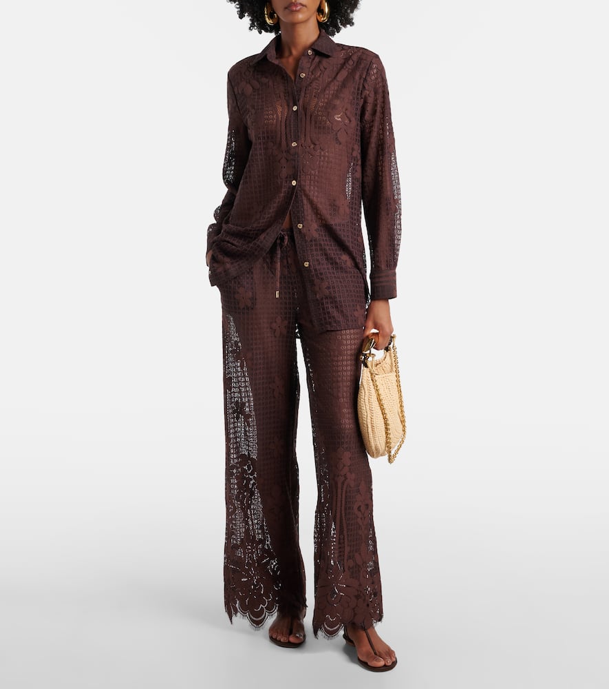Etta cotton-blend lace wide-leg pants