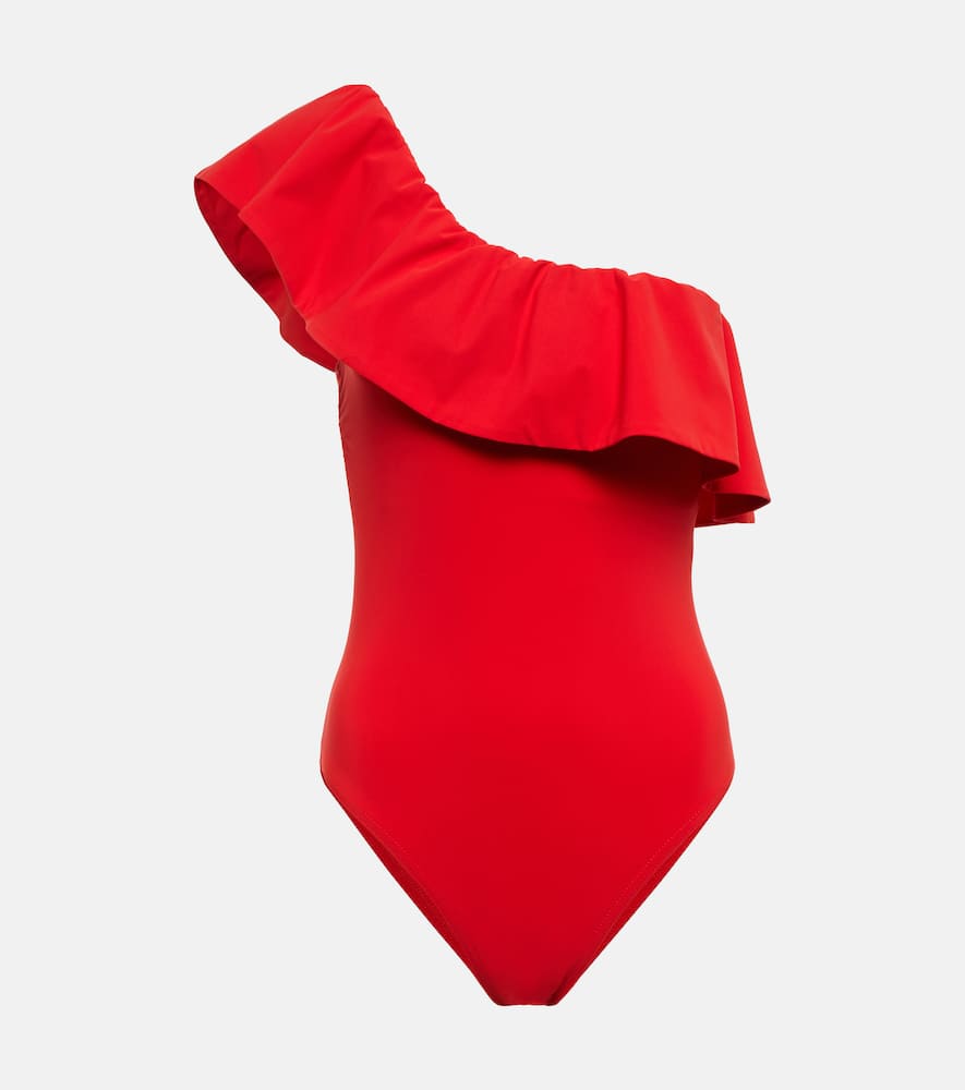 Ruffle-trimmed one-shoulder swimsuit