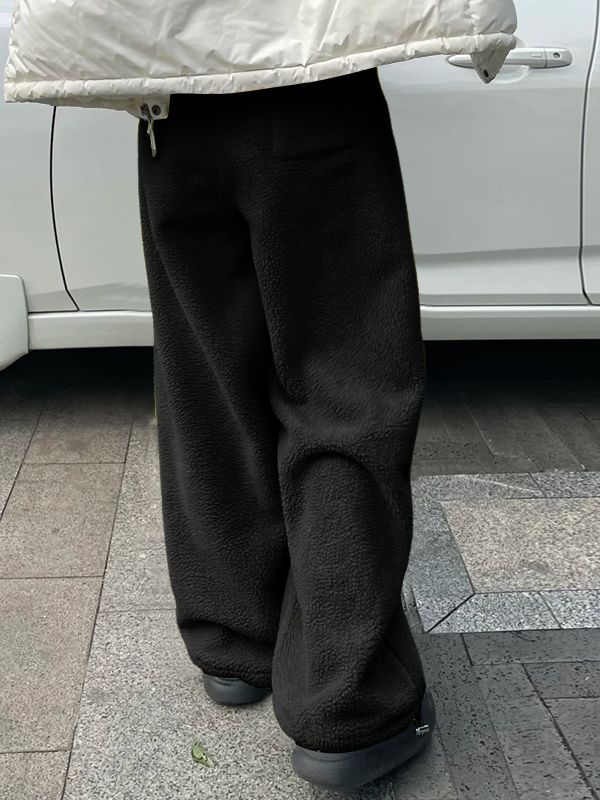 Men's Solid Color Plush Loose Pant SKUL38976 - Black / S