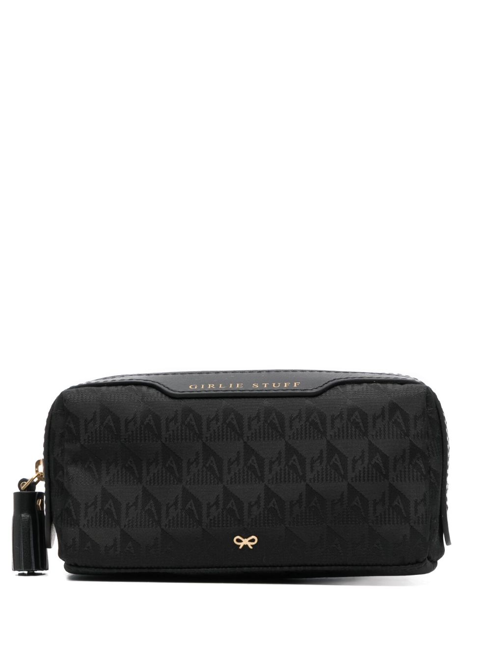 Jacquard-logo leather makeup bag - Black