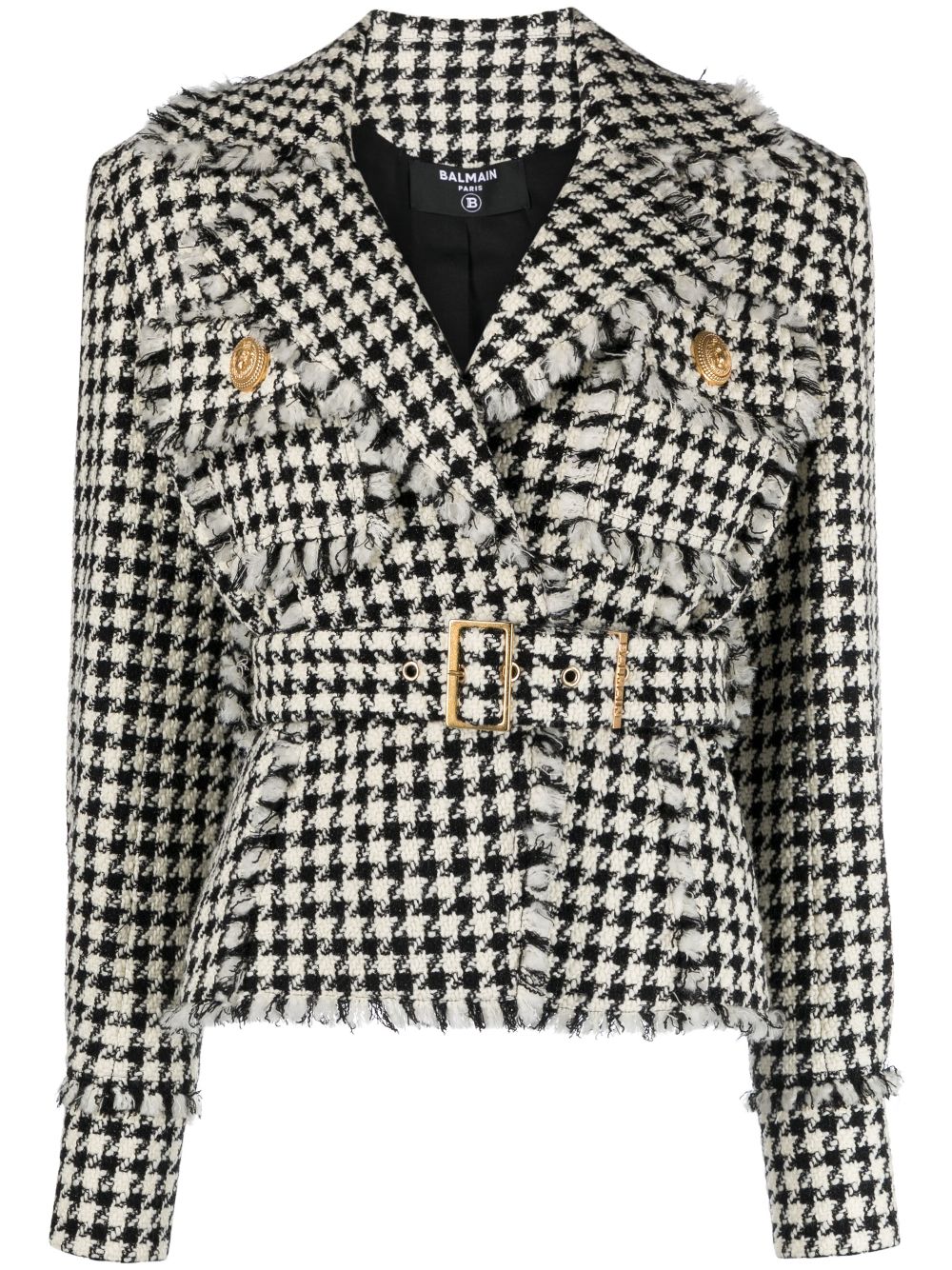 Houndstooth tweed belted jacket - Neutrals