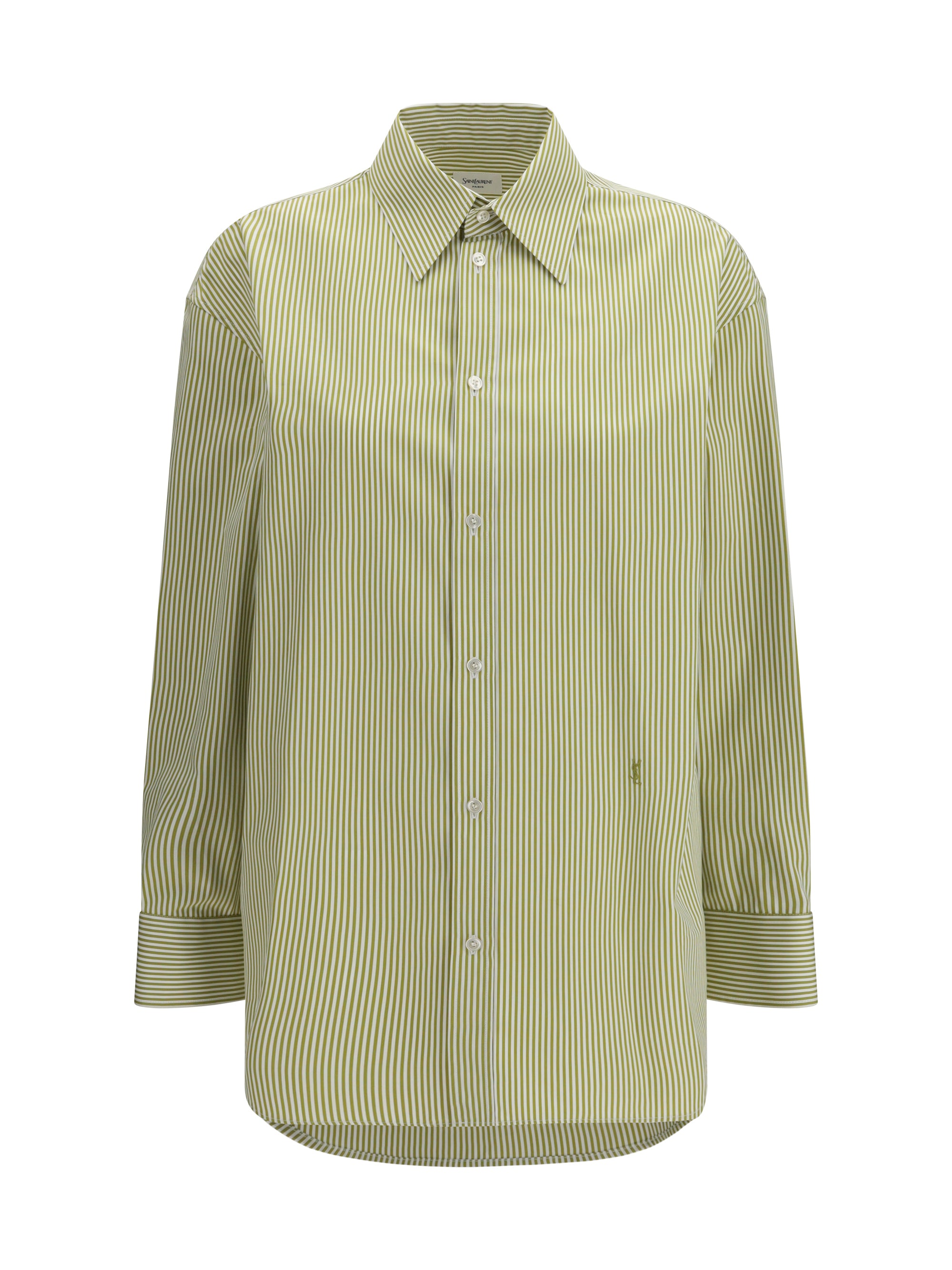 Vertical Striped Cotton Shirt — Olive