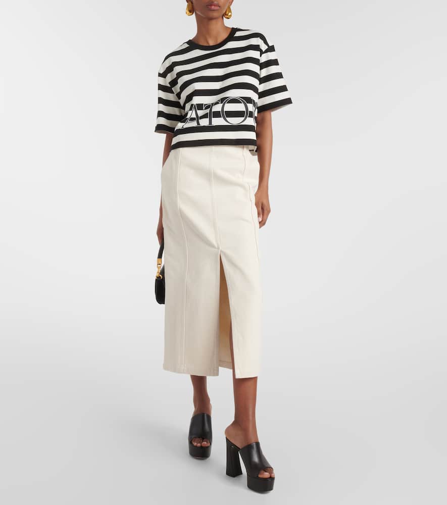 High-rise denim maxi skirt
