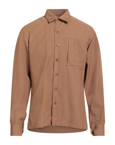 Man Shirt Camel Size 40 Polyester, Virgin Wool
