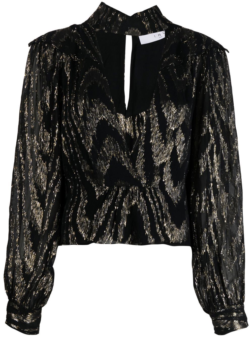 Lila metallic-jacquard plunging blouse - Black