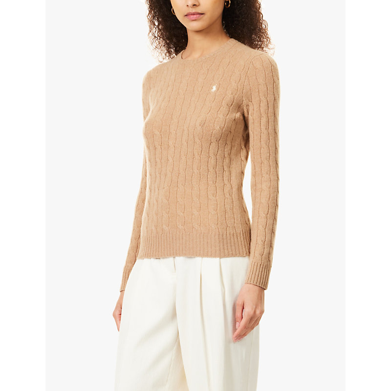 Womens Collection Camel Melange Logo-embroidered Cable-knit Wool and Cashmere Jumper 