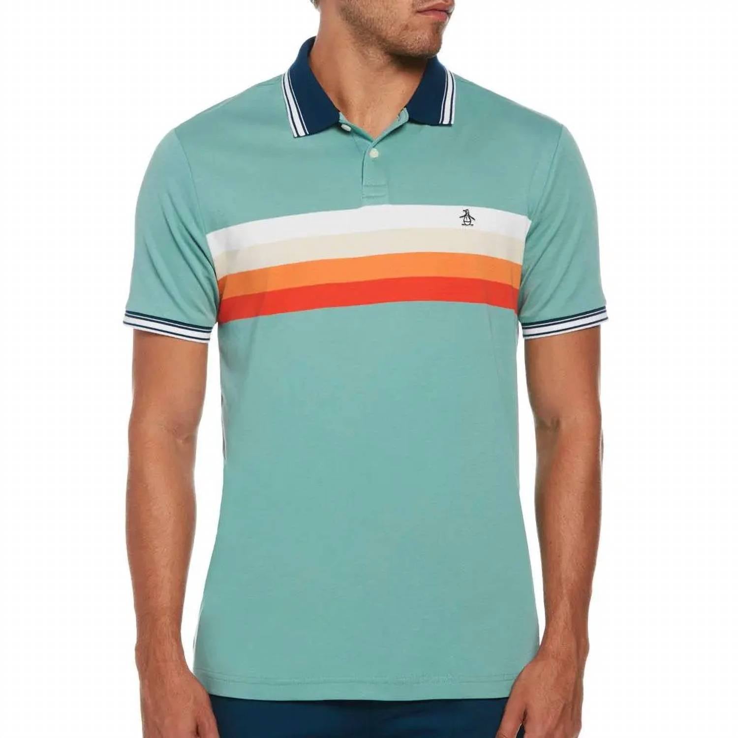 Interlock Chest Stripe Polo Shirt In Oil Blue/green