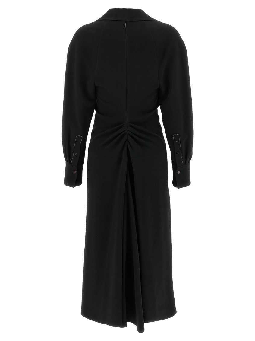 Long Sleeve Polo Collar Midi Dresses Black