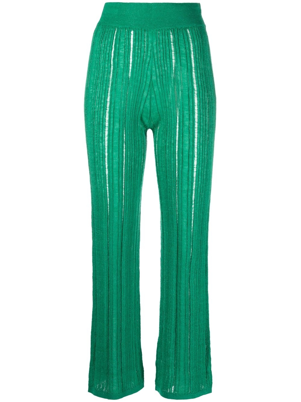 High-waisted ribbed-knit pants - Green