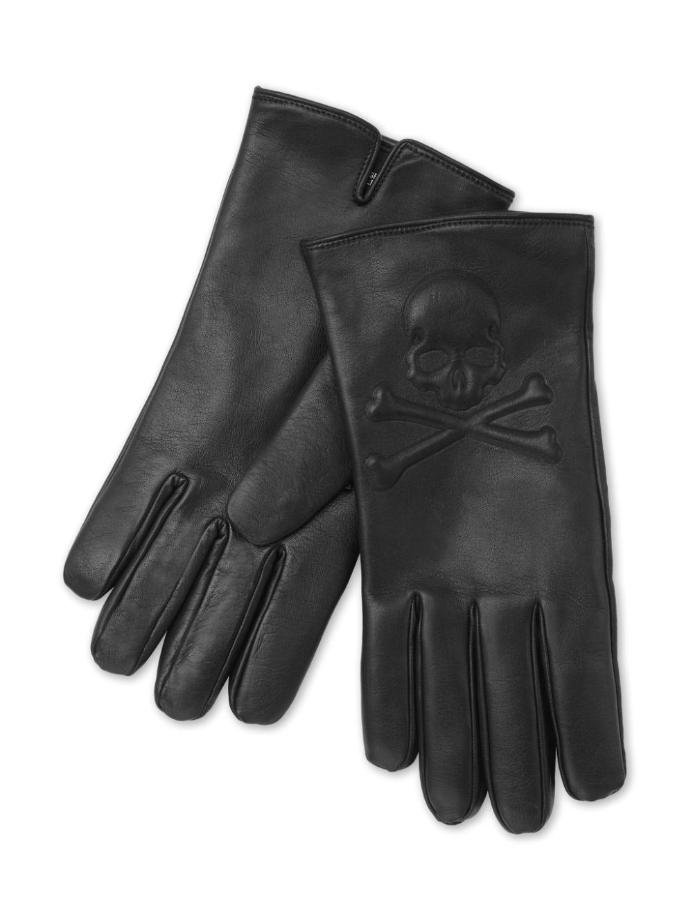 Skull-patch leather gloves - Black