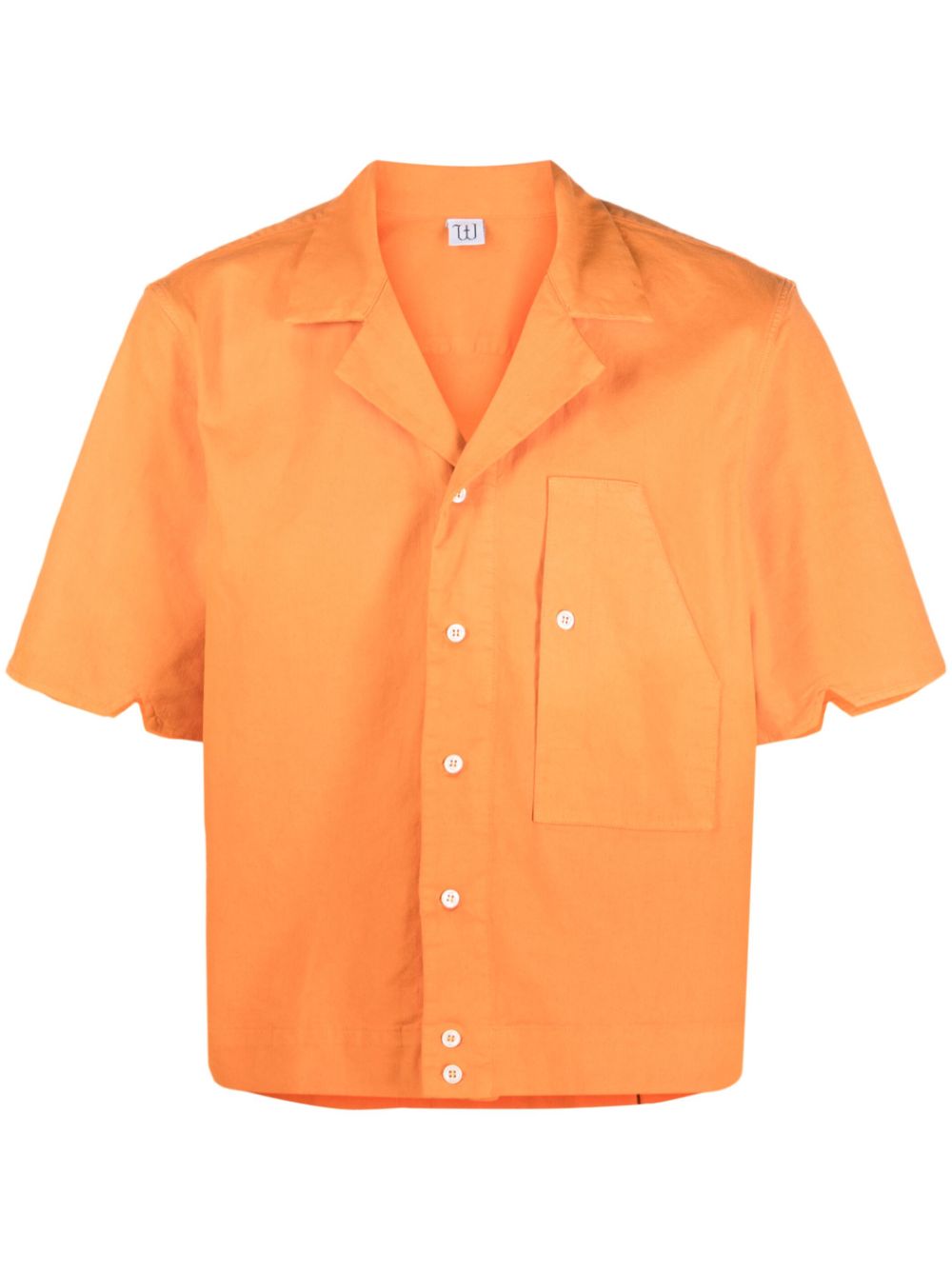 Cropped cotton-blend shirt - Orange