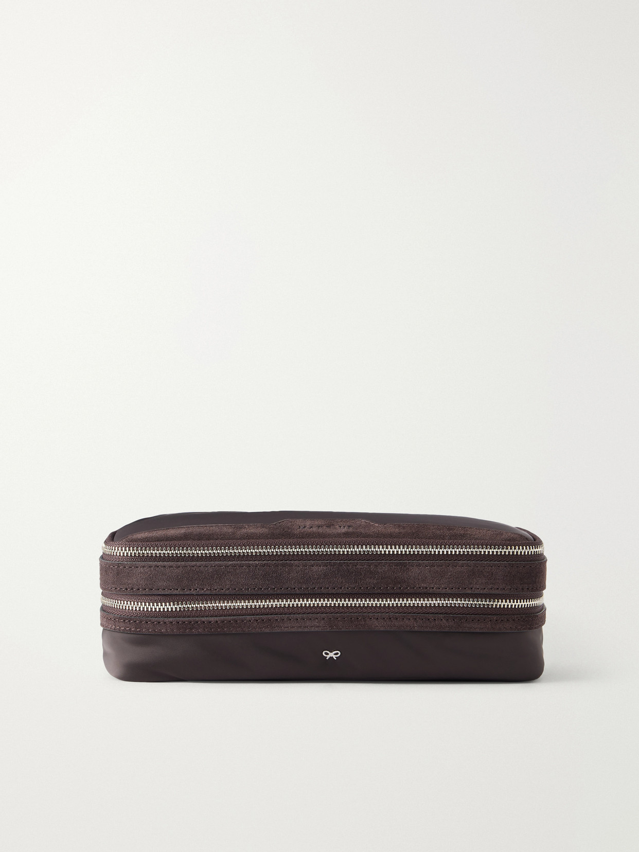 Suede-trimmed Shell Cosmetics Case - Brown
