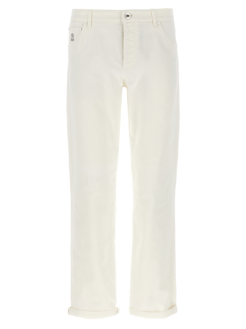 Brunello Cucinelli logo-patch trousers - White