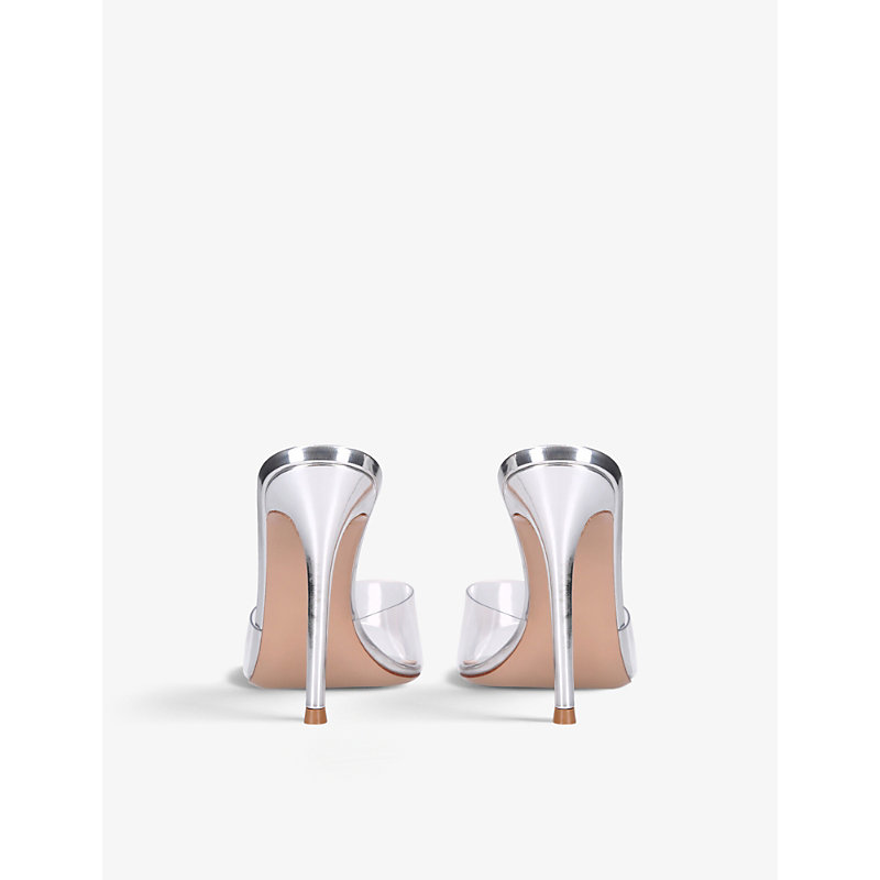 Womens Silver Elle 105 Leather and Pvc Heeled Mules