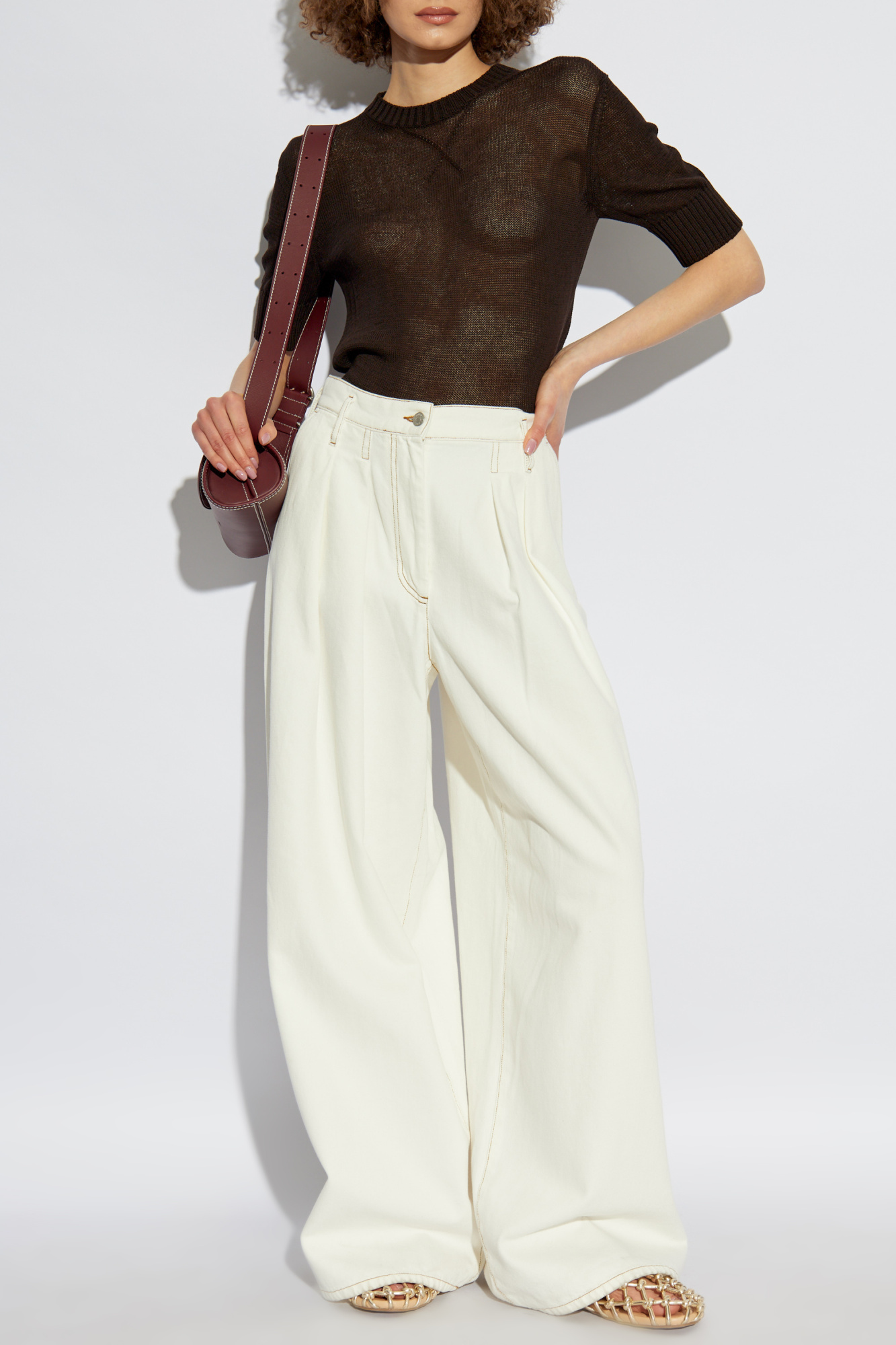 Top With Embroidered Logo, Women's, Brown