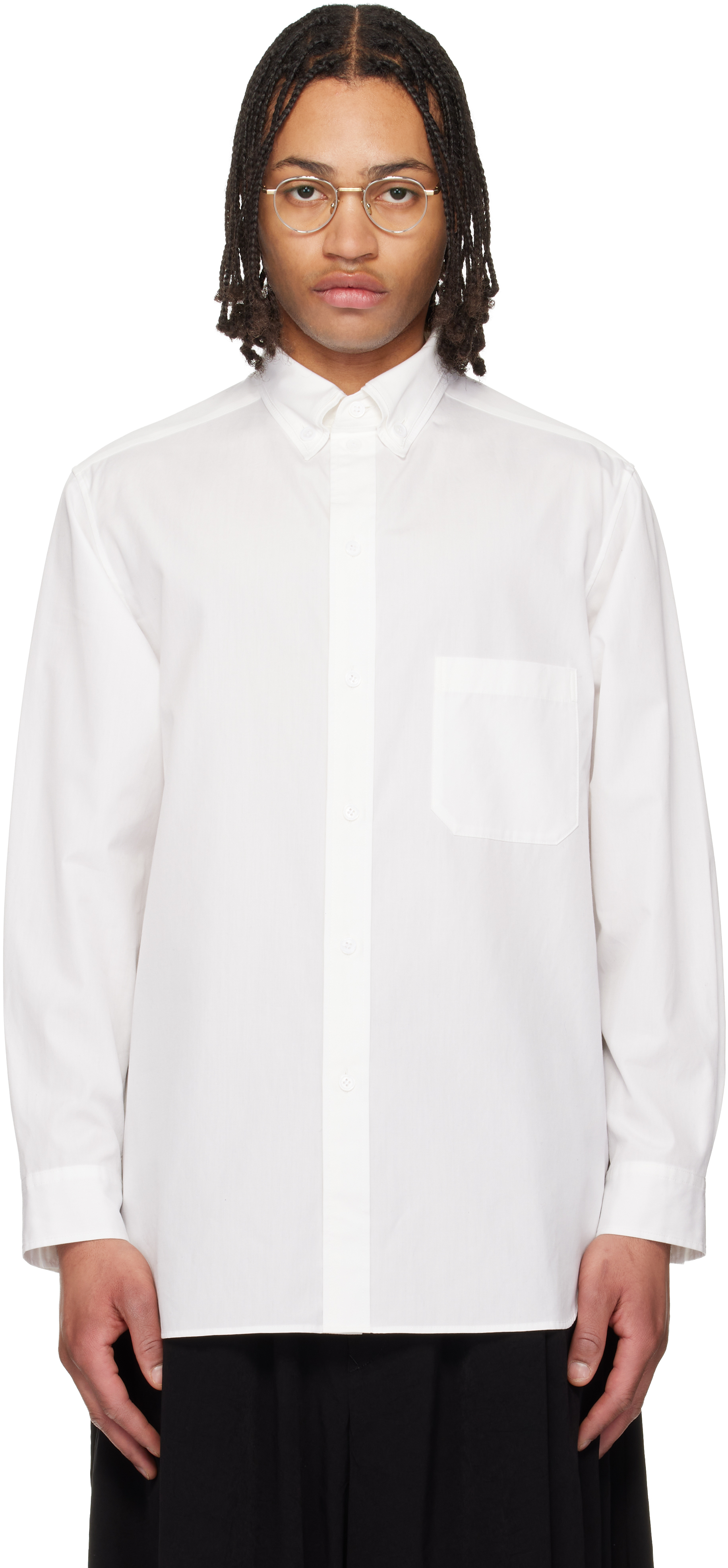 White Cotton Broad Double Collar Shirt
