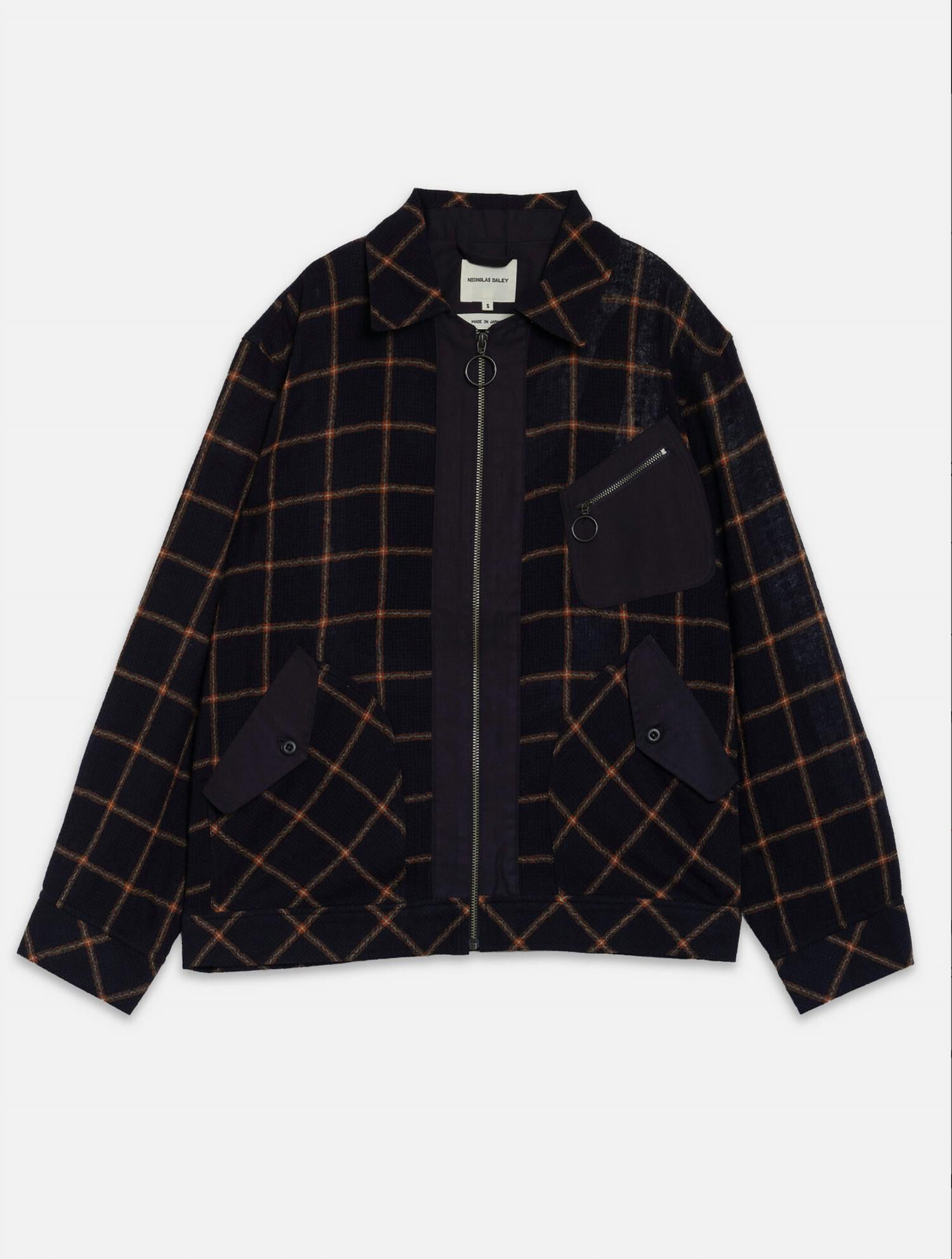 Men's Zip-Through Shirt Jacket In Navy/orange Check